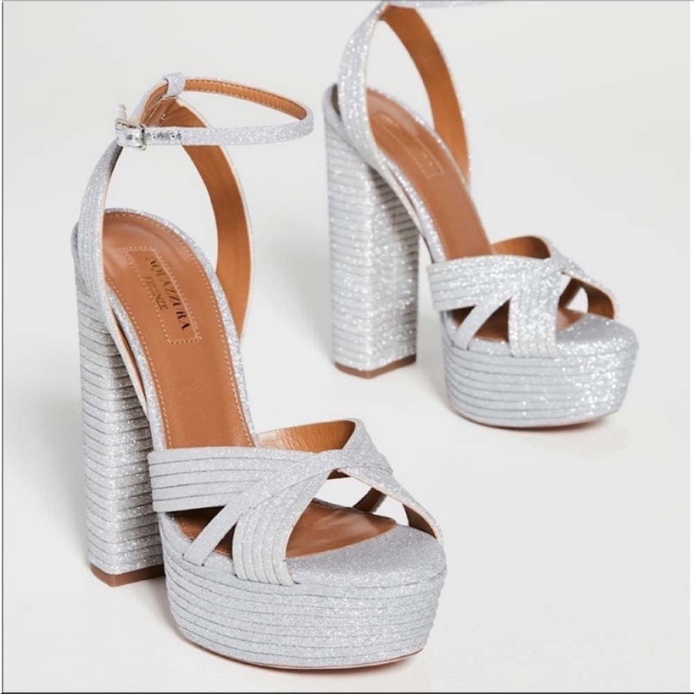 New Aquazzura Sundance Platform Glitter Sandals 40 $950